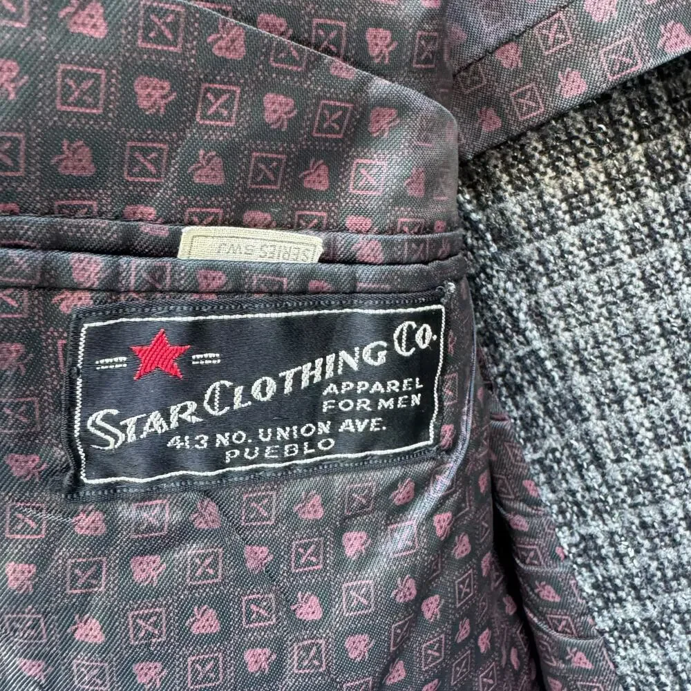 1960s 39L Mens Wool Sport Coat Gray Black Check Star Clothing Co. 3-Button VNTG